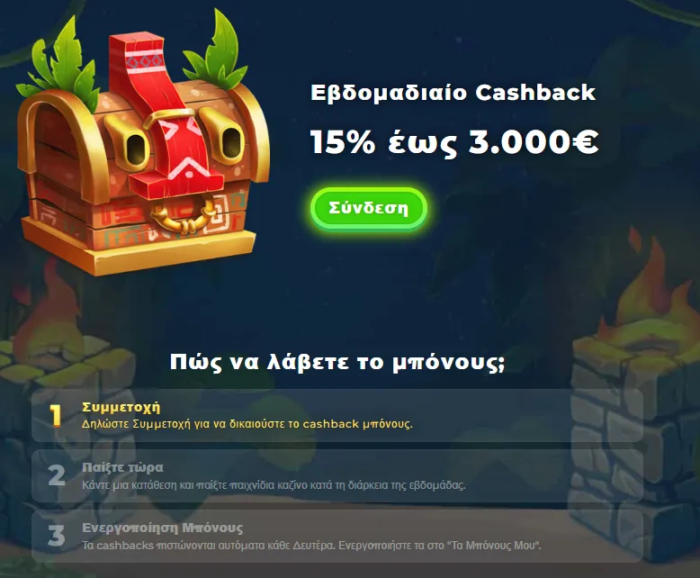 Weekly Cashback — Επιστροφή Μέχρι και 15% wazamba
